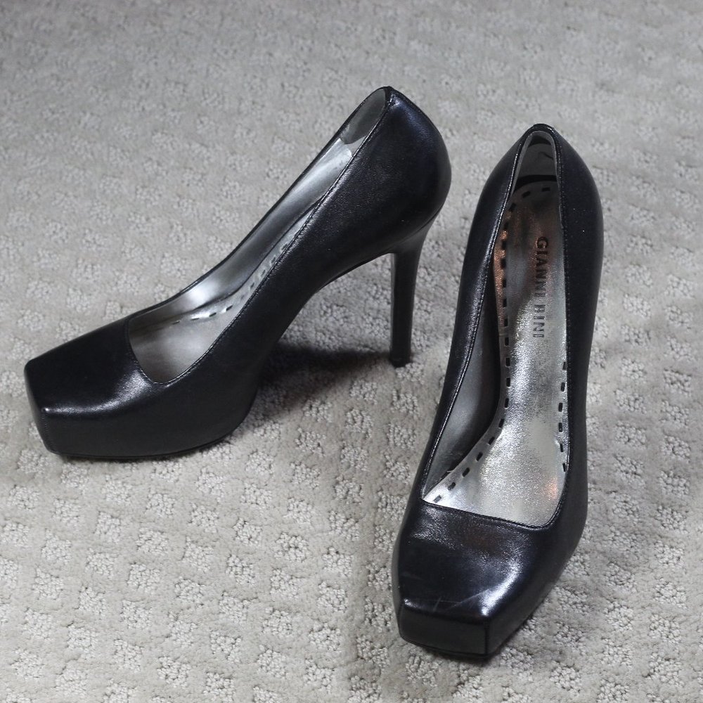 Gianni Bini Size 8.5 Black Square Toe Platform 5" Stiletto Heels